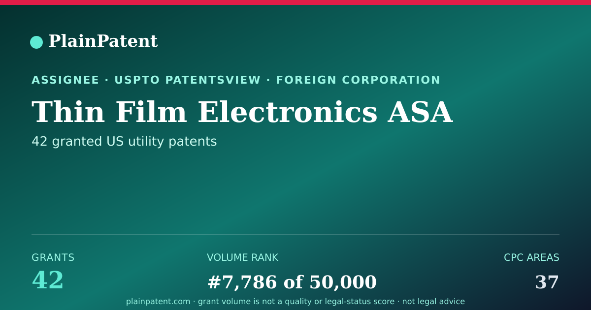 Shareable card for Thin Film Electronics ASA Patent Portfolio