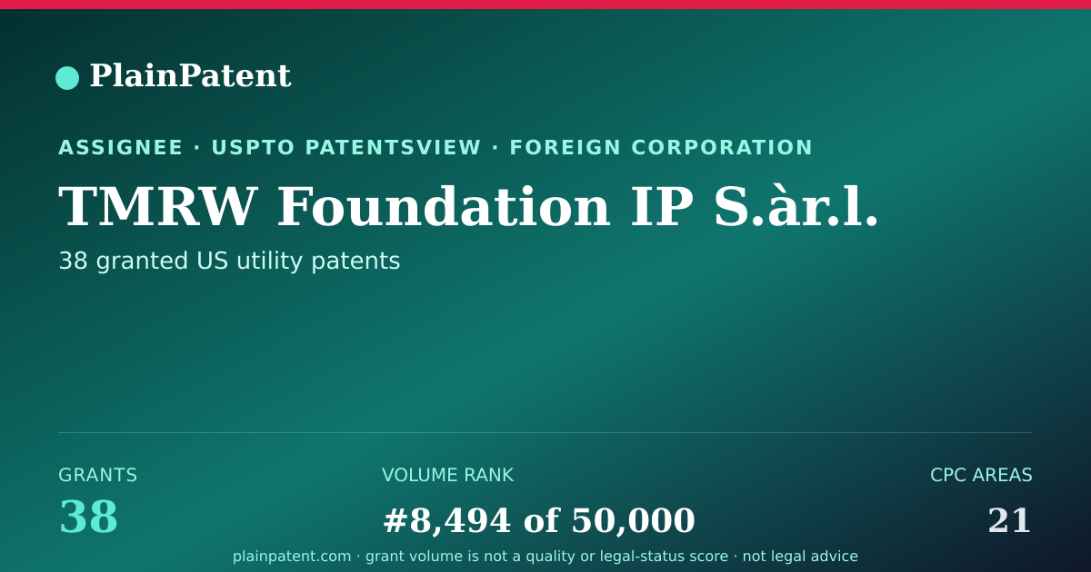 Shareable card for TMRW Foundation IP S.àr.l. Patent Portfolio