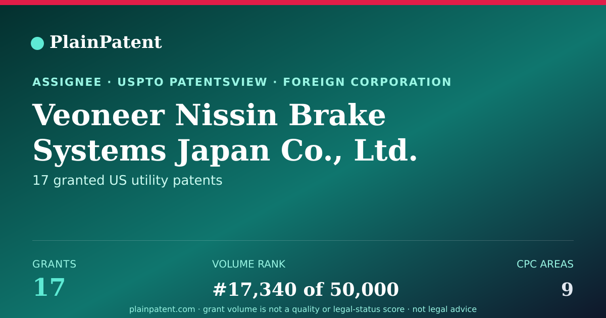 Shareable card for Veoneer Nissin Brake Systems Japan Co., Ltd. Patent Portfolio