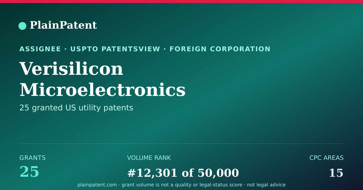 Shareable card for Verisilicon Microelectronics (shanghai) Co., Ltd. Patent Portfolio