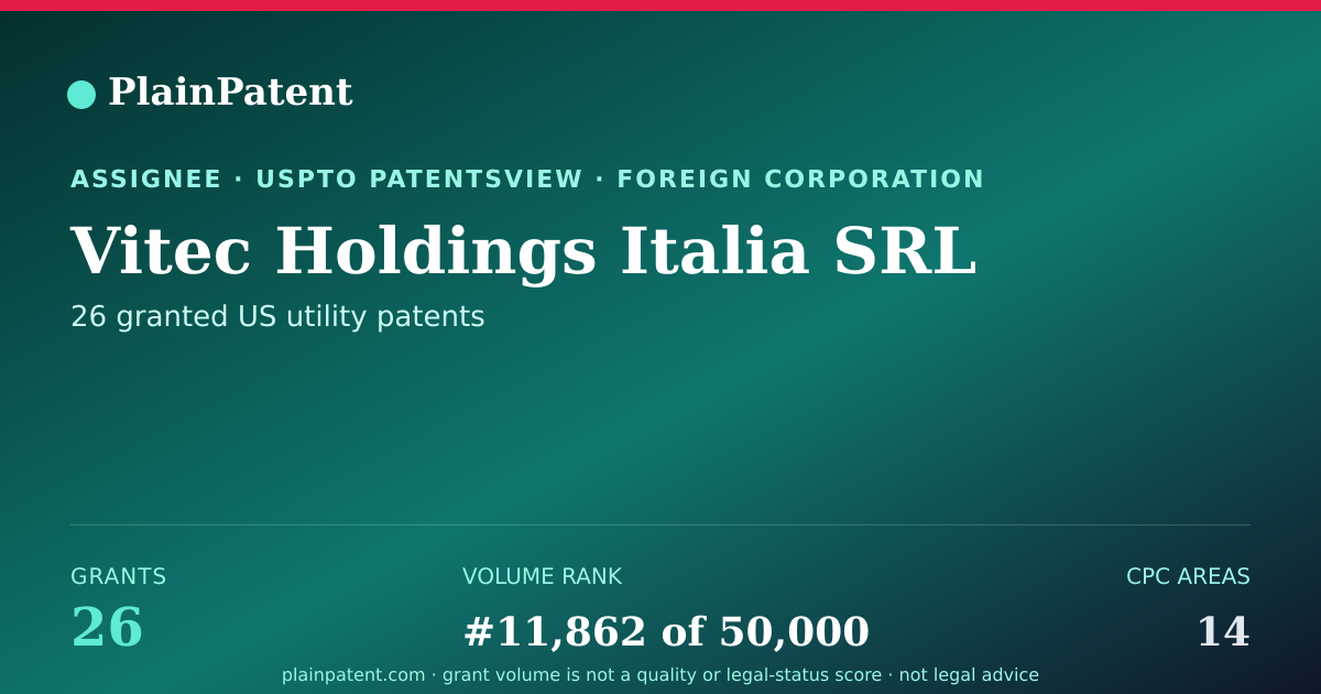 Shareable card for Vitec Holdings Italia SRL Patent Portfolio