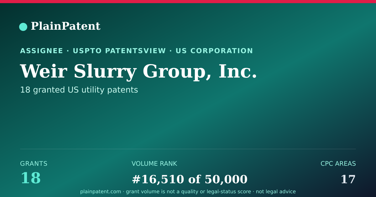 Shareable card for Weir Slurry Group, Inc. Patent Portfolio