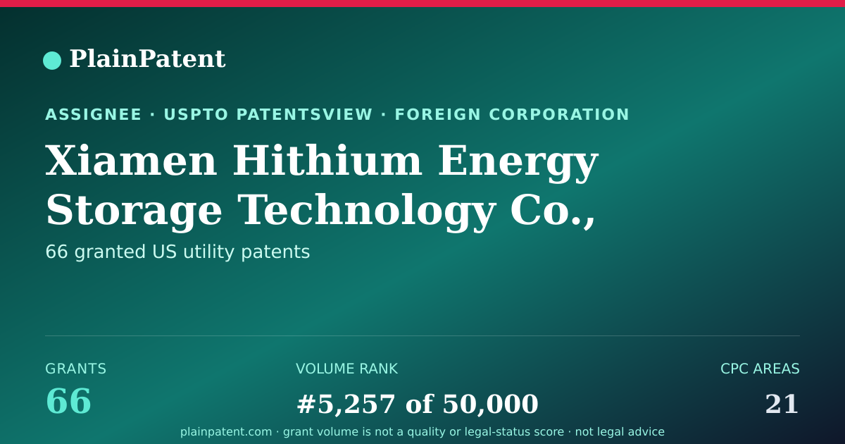 Shareable card for Xiamen Hithium Energy Storage Technology Co., Ltd. Patent Portfolio