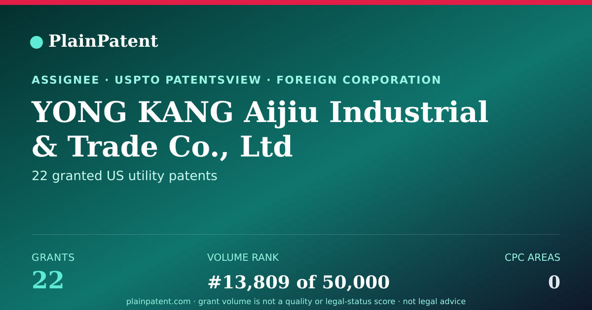 Shareable card for YONG KANG Aijiu Industrial & Trade Co., Ltd Patent Portfolio