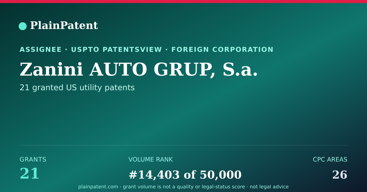 Shareable card for Zanini AUTO GRUP, S.a. Patent Portfolio