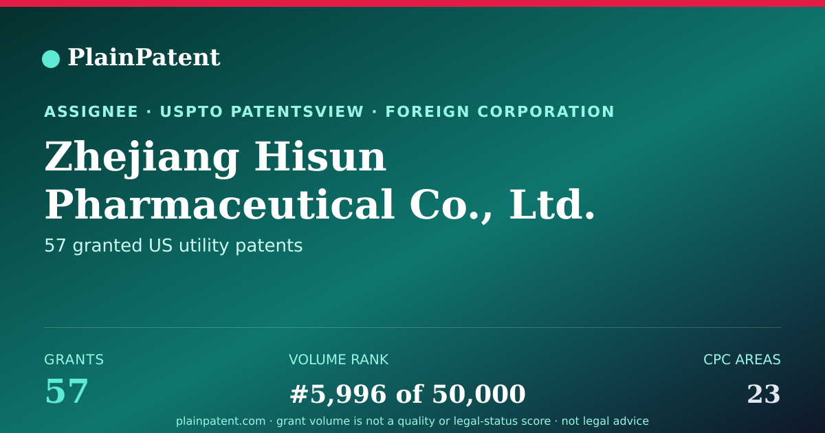 Shareable card for Zhejiang Hisun Pharmaceutical Co., Ltd. Patent Portfolio