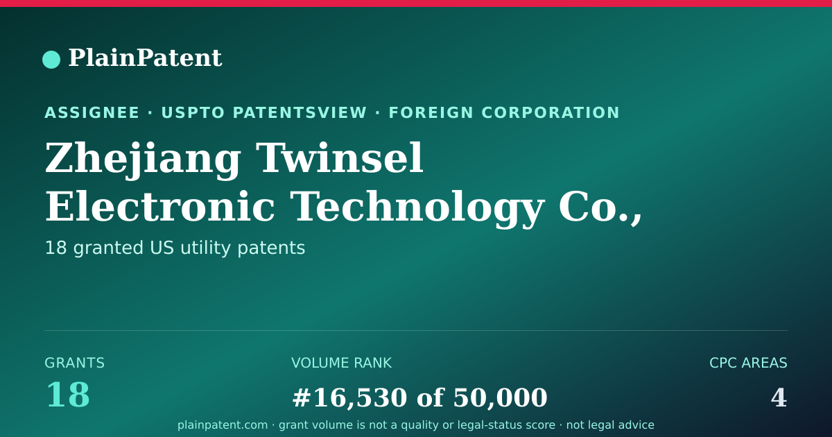 Shareable card for Zhejiang Twinsel Electronic Technology Co., Ltd. Patent Portfolio